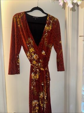 INC International Concepts Rust Floral Wrap Maxi Dress